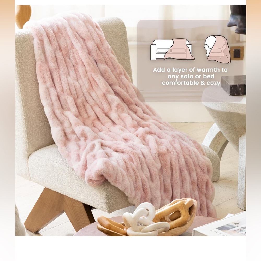 Blunique Ultra Soft Faux Rabbit Fur Throw Blanket
